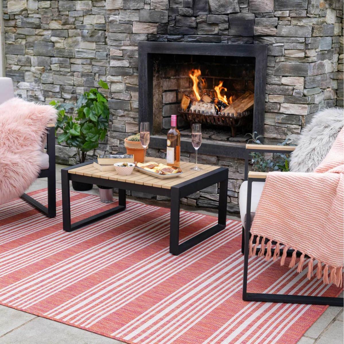 Coral Pink Stripe Flatweave Indoor Outdoor Rug - Coral / 290 x 200cm – image 1