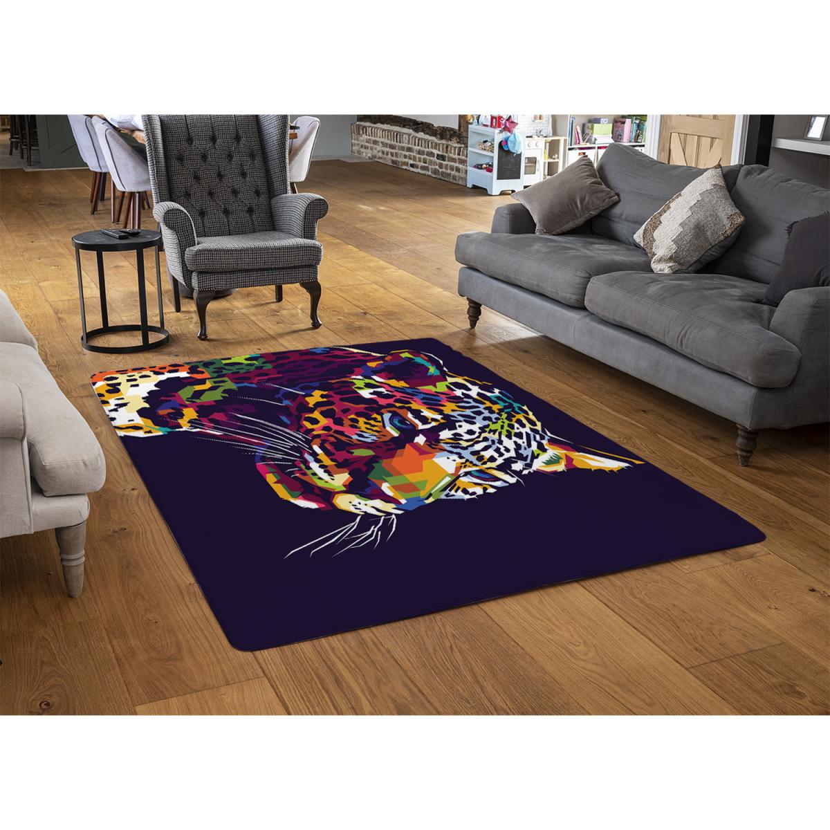 Leopard Face With Pop Art Style Designer Rug - Yellow / 150cm – image 3