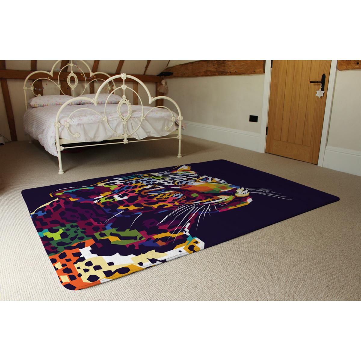 Leopard Face With Pop Art Style Designer Rug - Yellow / 150cm – image 4