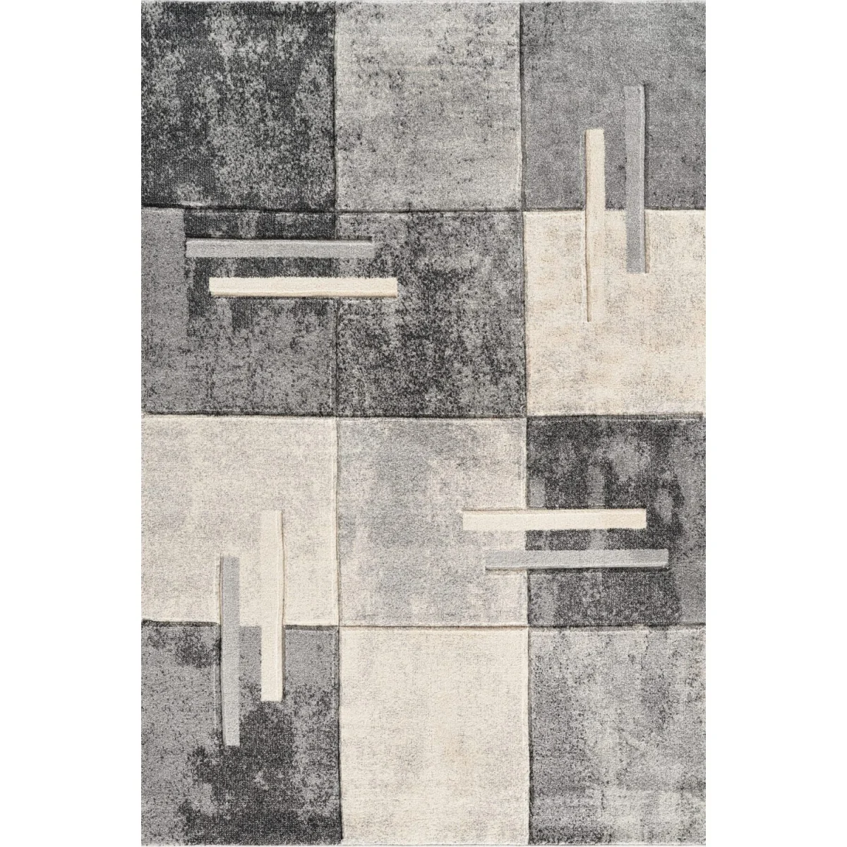 Santiago Modern Abstract Geometric Carved Rugs Living Room Tile Design Area Rug - Grey / 220cm – image 3