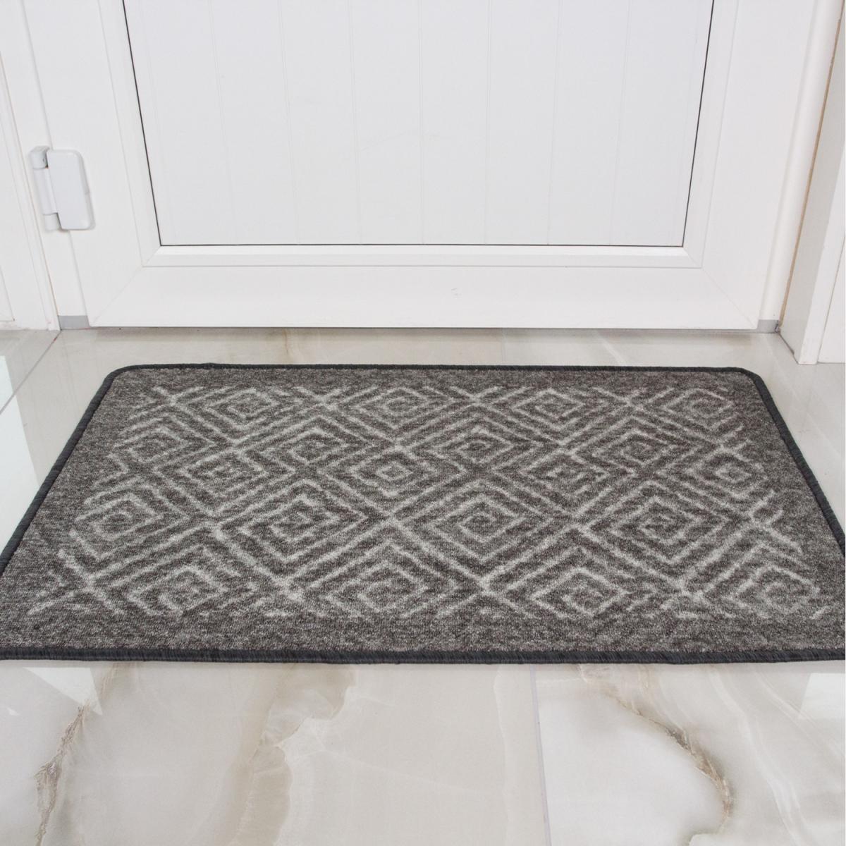Silver Grey Moroccan Geometric Non Slip Washable Kitchen Utility Mat - Grey / 150cm – image 1