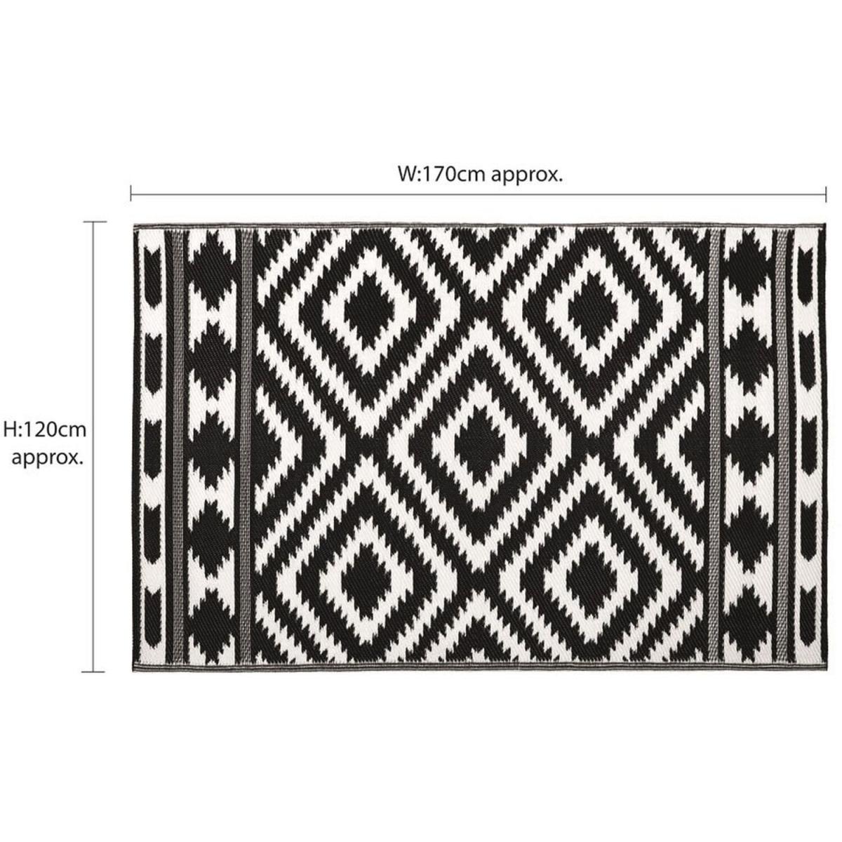 Large Outdoor Garden Rug Waterproof Black White Aztec 170 x 120cm - Black and White – image 2
