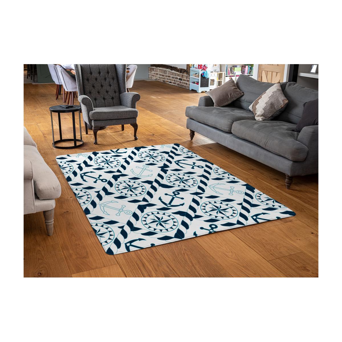 Blue Nautical Elements Designer Rug - Blue / 110cm – image 1