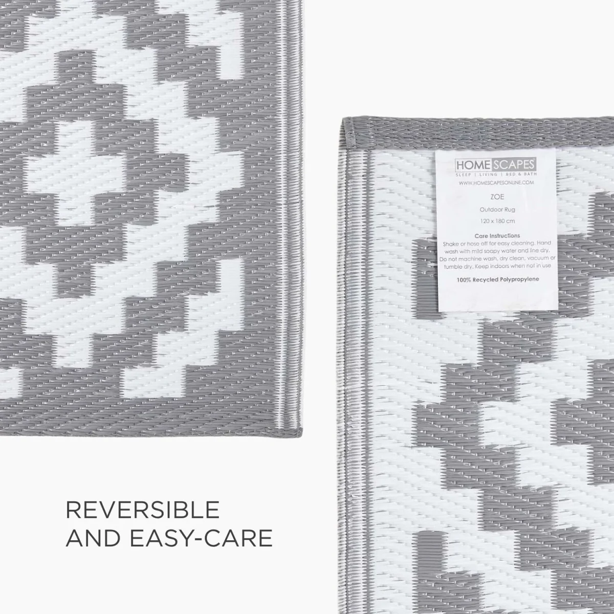 Homescapes Outdoor Rug Luxury Waterproof Reversible Recycled, Grey Zoe Geometric - Grey / 300in – image 12