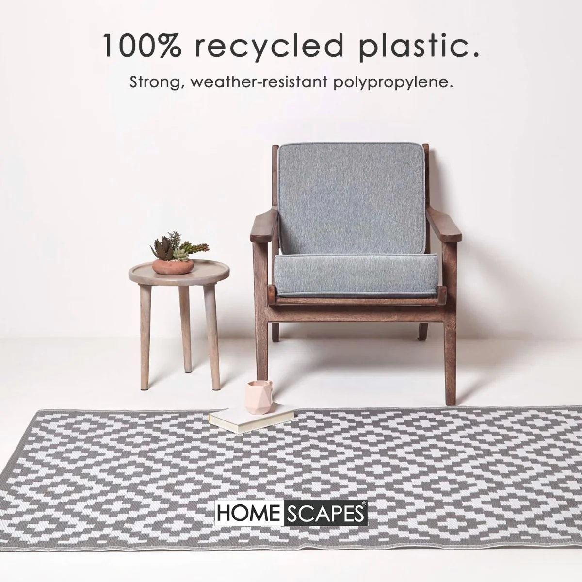 Homescapes Outdoor Rug Luxury Waterproof Reversible Recycled, Grey Zoe Geometric - Grey / 300in – image 3
