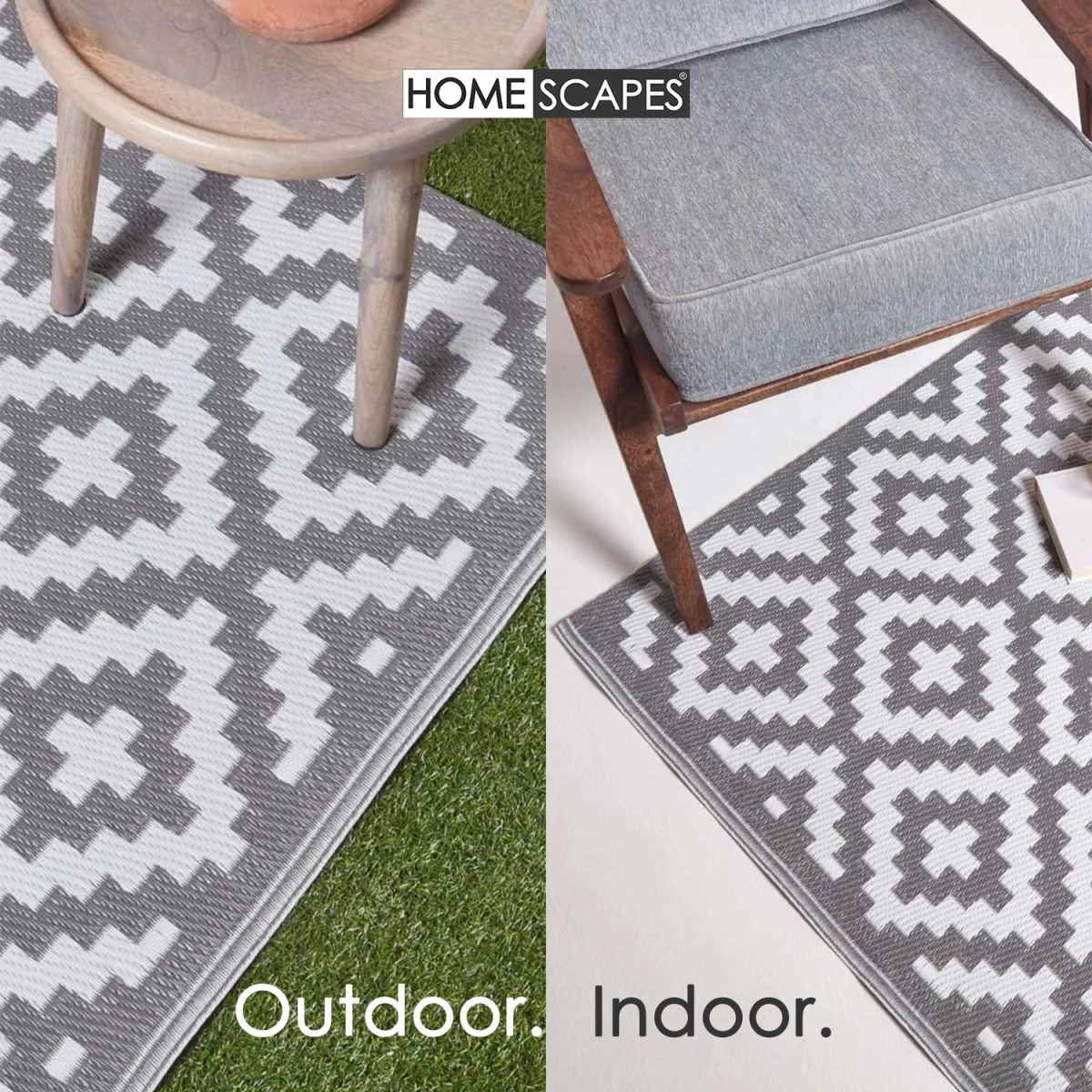 Homescapes Outdoor Rug Luxury Waterproof Reversible Recycled, Grey Zoe Geometric - Grey / 300in – image 5