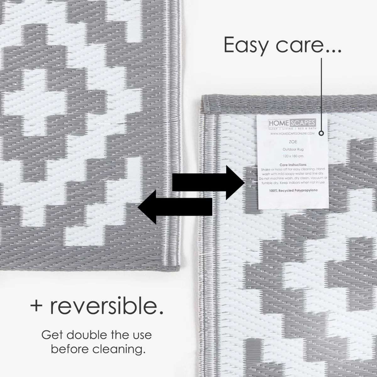 Homescapes Outdoor Rug Luxury Waterproof Reversible Recycled, Grey Zoe Geometric - Grey / 300in – image 6
