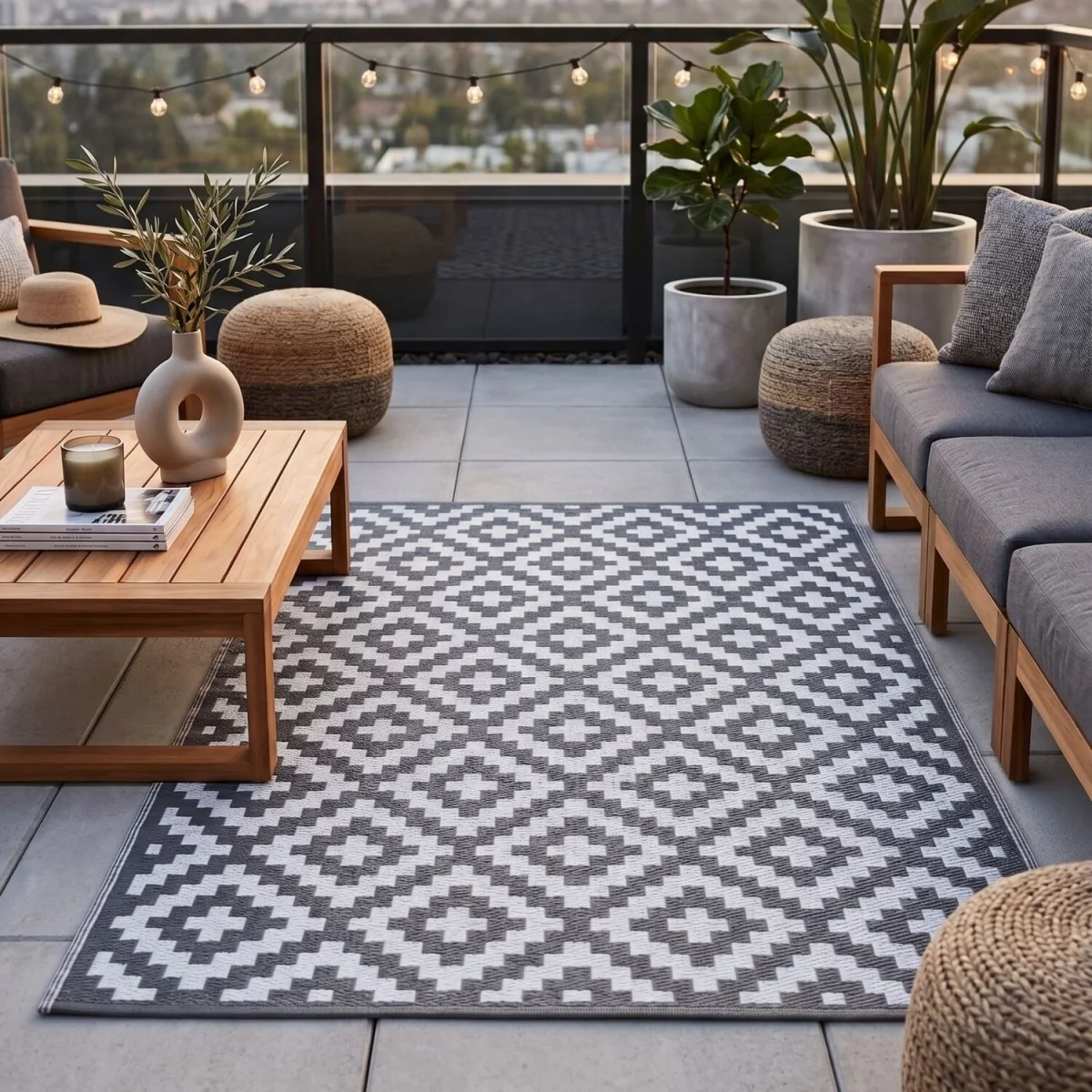 Homescapes Outdoor Rug Luxury Waterproof Reversible Recycled, Grey Zoe Geometric - Grey / 300in – image 8