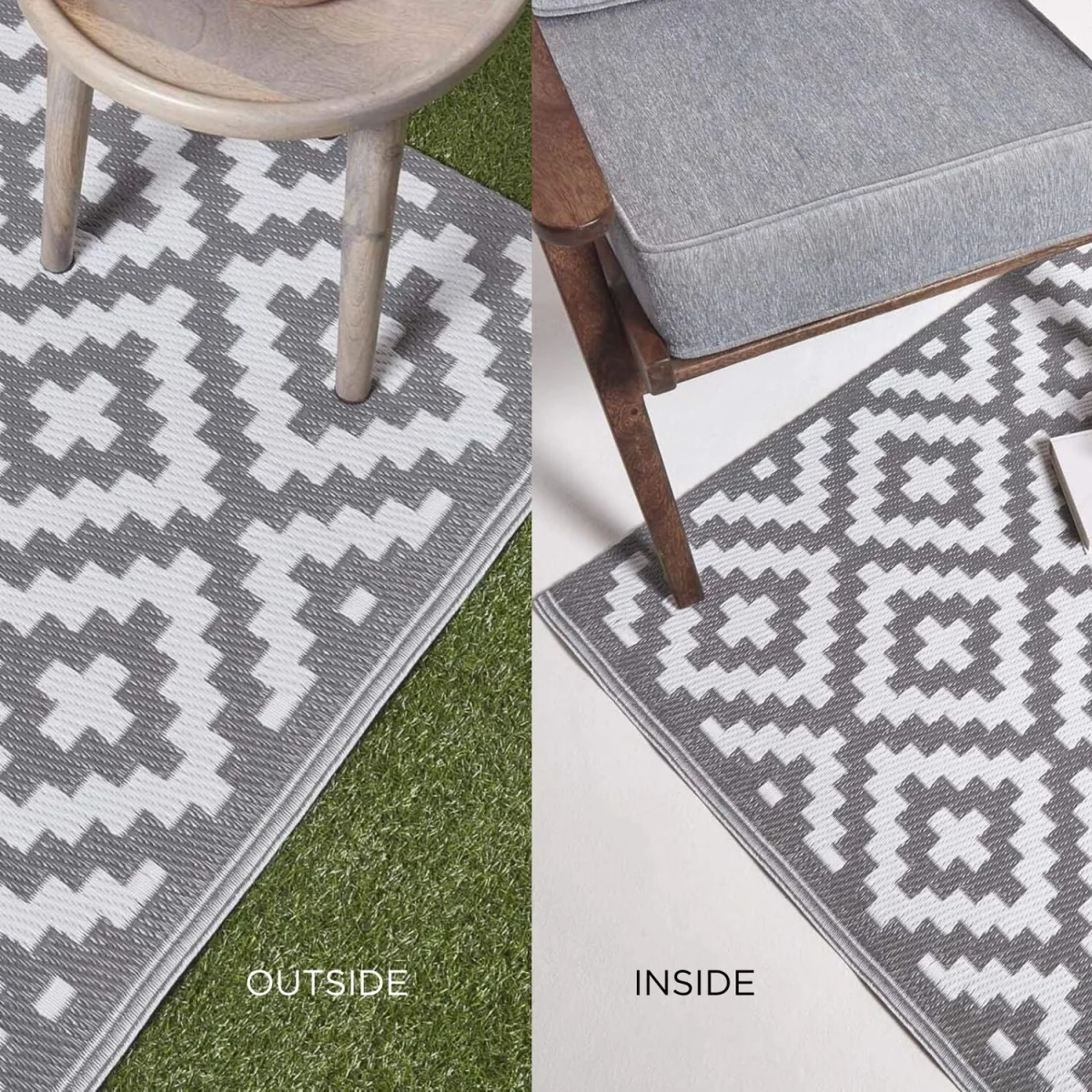 Homescapes Outdoor Rug Luxury Waterproof Reversible Recycled, Grey Zoe Geometric - Grey / 300in – image 10