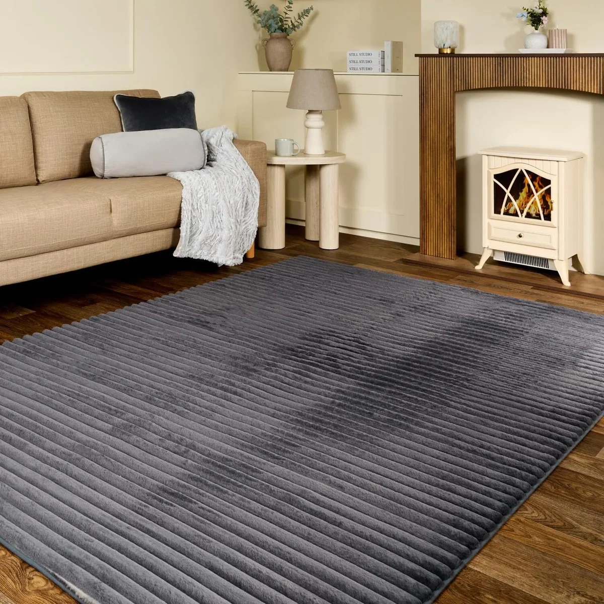 OHS Faux Fur Ribbed Rug - Charcoal / 120X170 – image 1