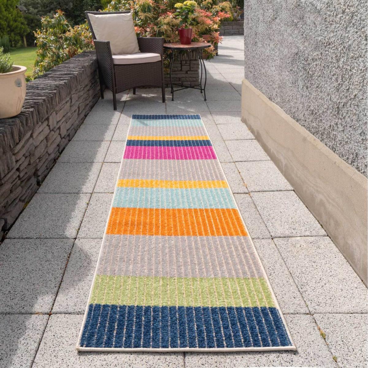 Multicolour Textured Striped Weatherproof Outdoor Garden Rug - Multicolour / 170 x 120cm – image 5