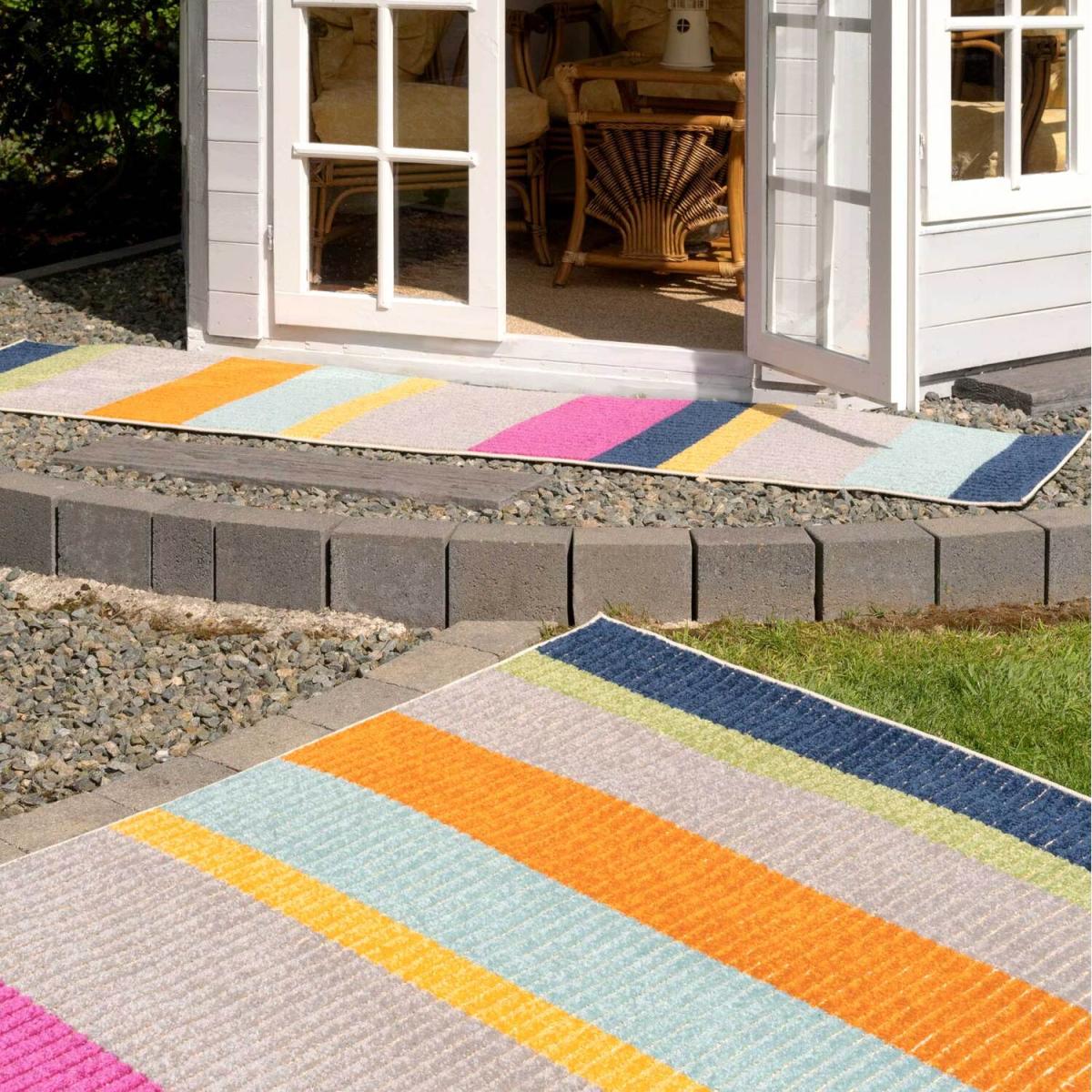 Multicolour Textured Striped Weatherproof Outdoor Garden Rug - Multicolour / 170 x 120cm – image 6