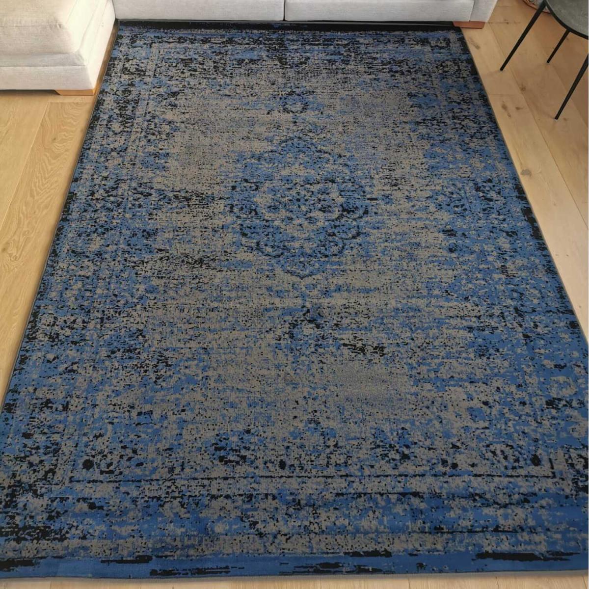 Grey and Blue Distressed Medallion Living Room Rug - JDV - Blue / 10kg – image 2