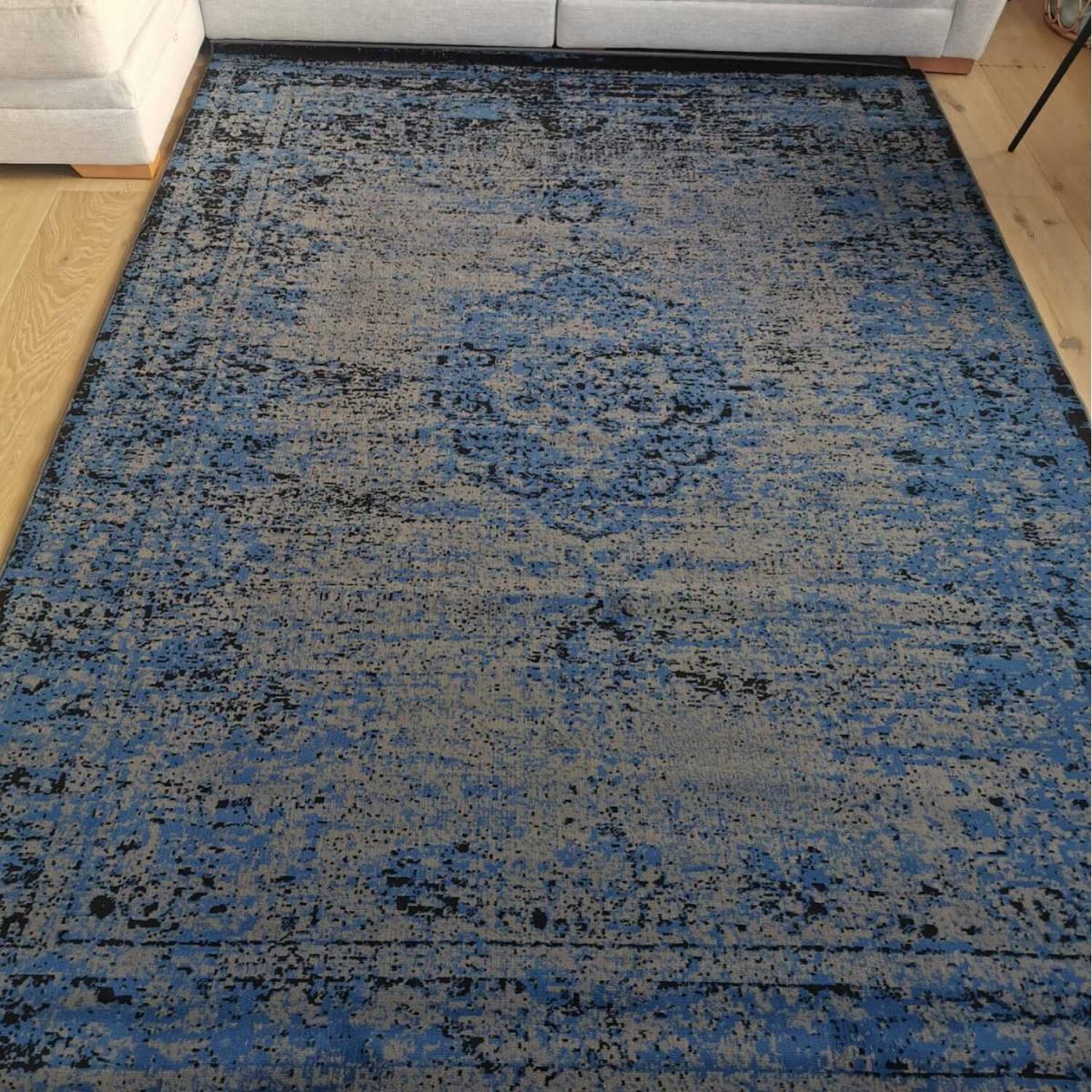 Grey and Blue Distressed Medallion Living Room Rug - JDV - Blue / 10kg – image 1