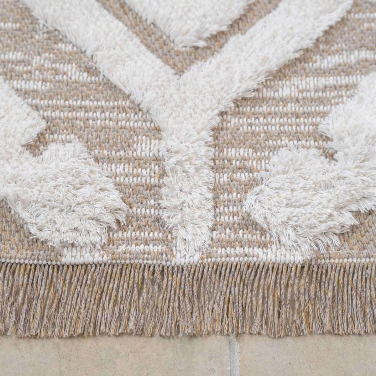 Moroccan Tufted Recycled Cotton Fringed Area Rug - Tribal - Neutral – image 3
