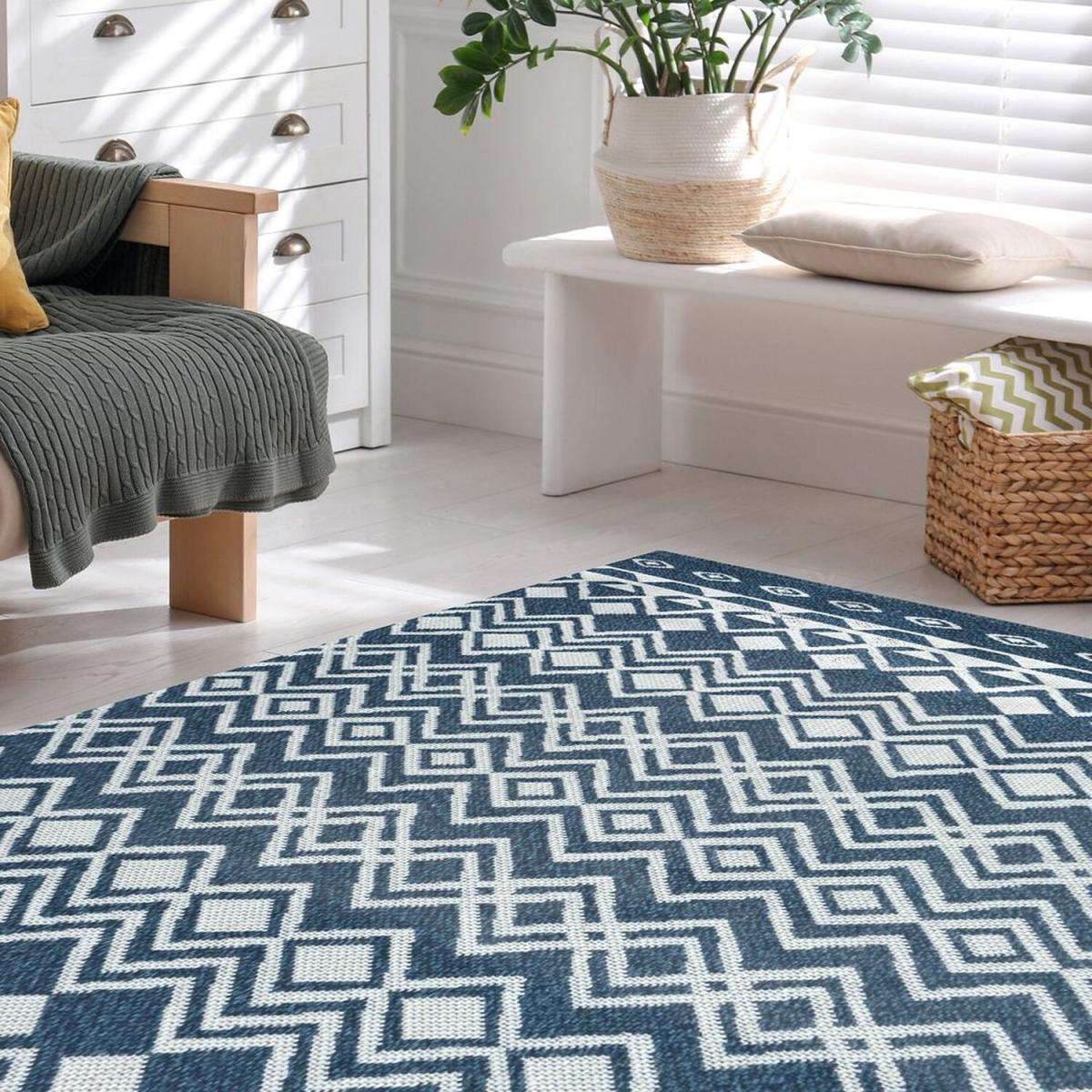 Navy Blue Recycled Cotton Geometric Rug - Regen - Blue / 230cm – image 2