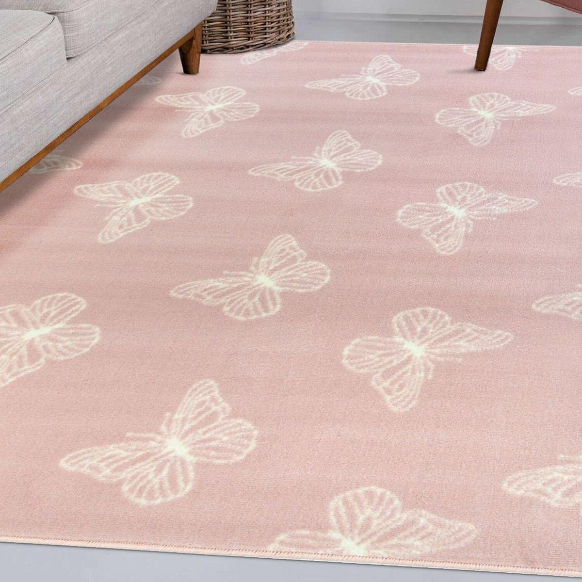 Blush Pink Butterfly Bedroom Rug - Islay - Pink / 230cm