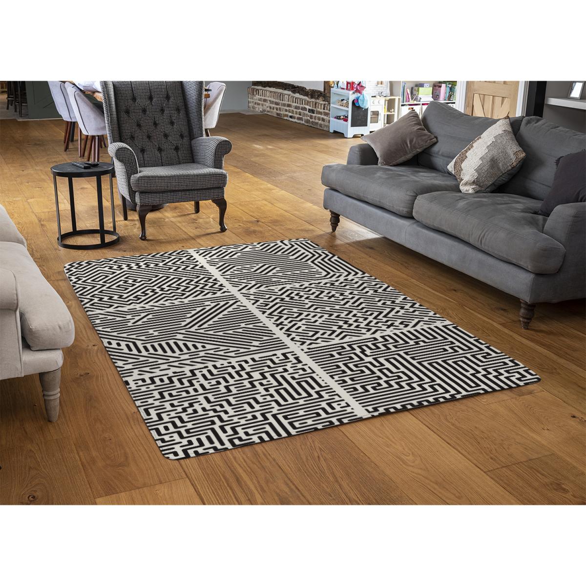Striped Geometric Patterns Rug - Black / 230cm – image 3