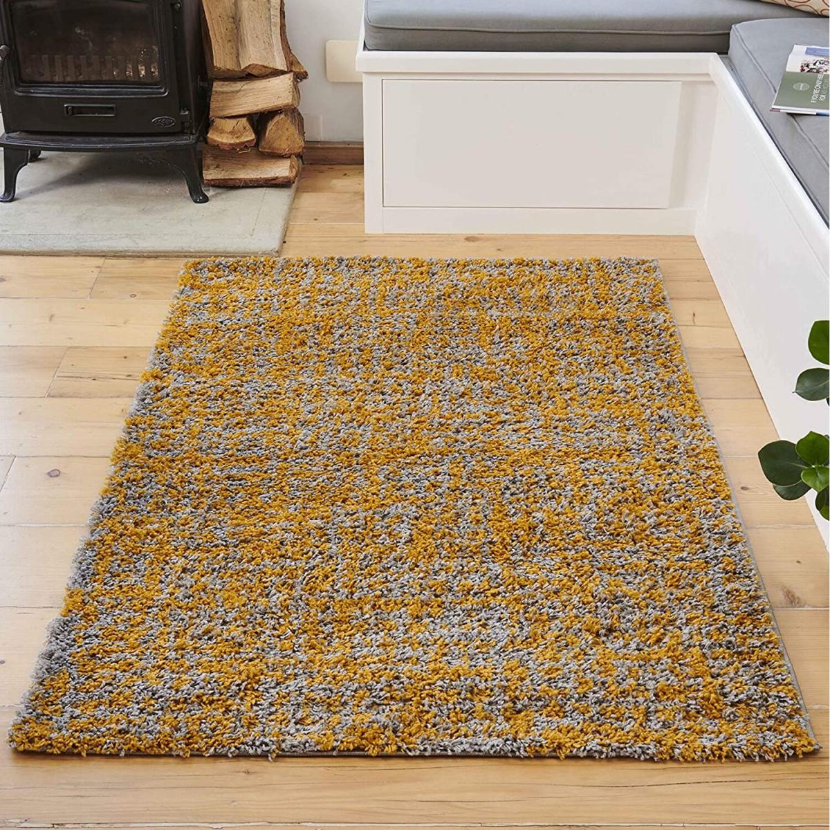 Mustard and Grey Flecked Small Shaggy Rug - Abberton - Yellow and Grey – image 1
