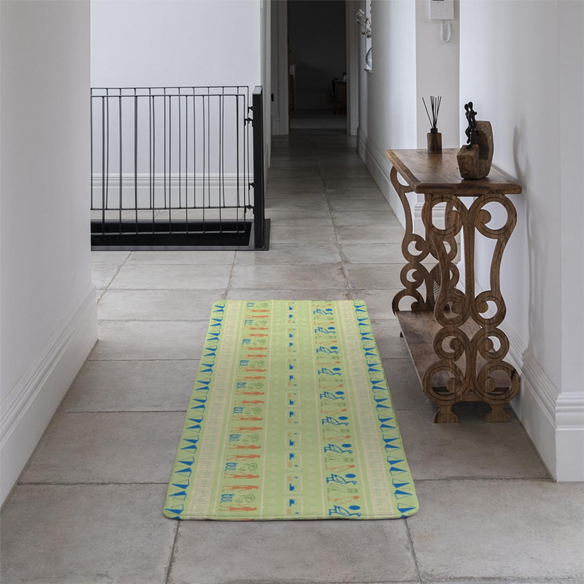 Hieroglyphic Egyptian Language Symbols Runner Rug - Green – image 3