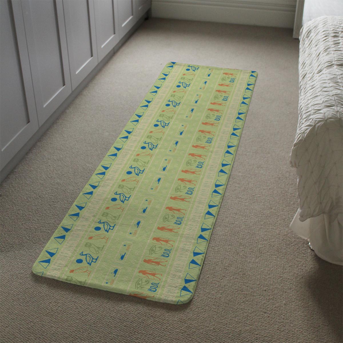 Hieroglyphic Egyptian Language Symbols Runner Rug - Green – image 1