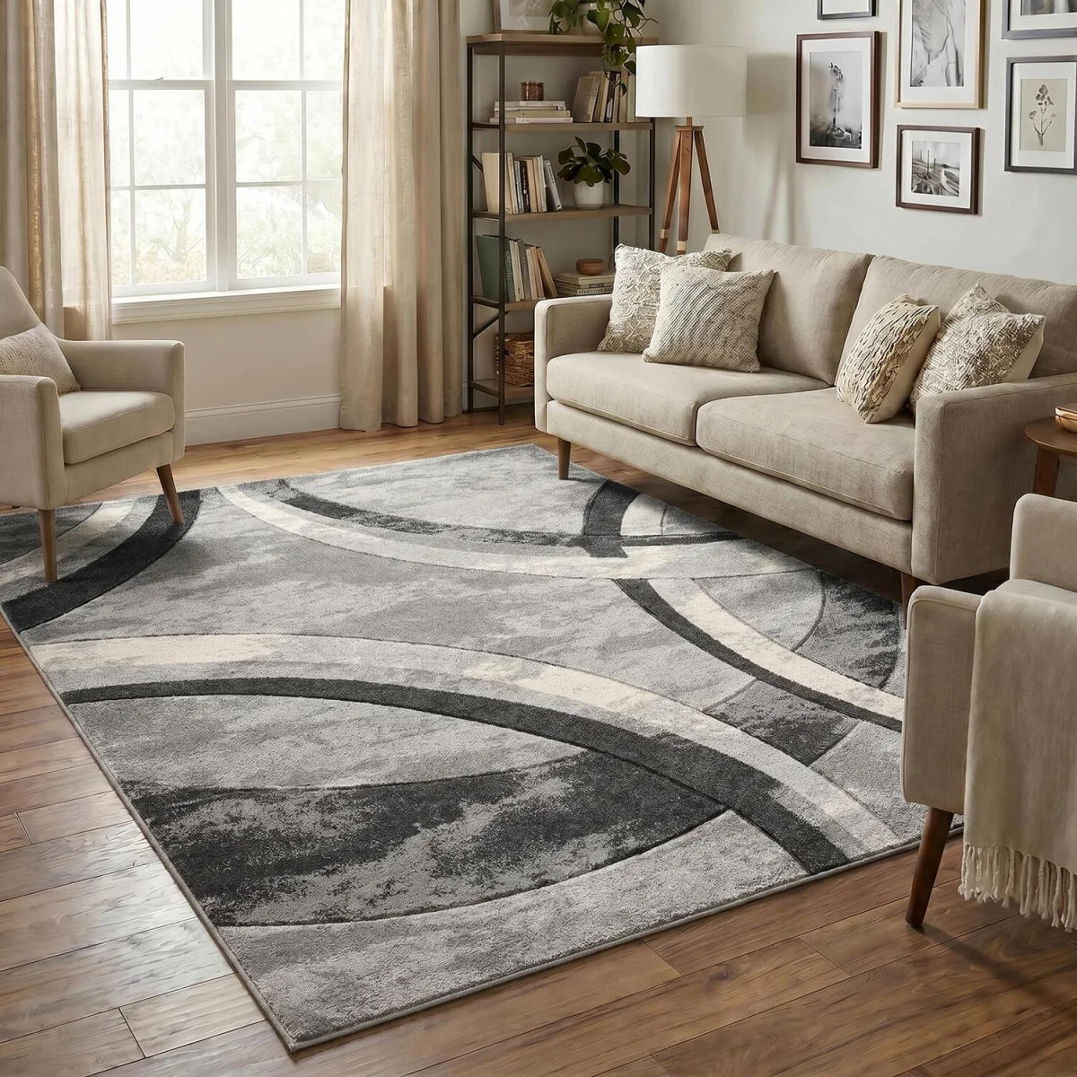 Santiago Modern Abstract Geometric Carved Rugs Living Room Curve Design Area Rug - Grey / 220cm – image 2