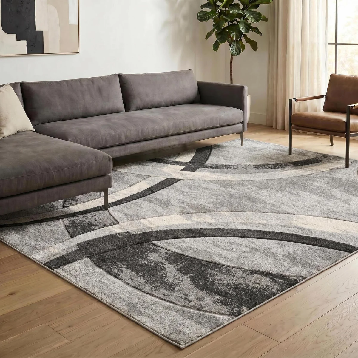 Santiago Modern Abstract Geometric Carved Rugs Living Room Curve Design Area Rug - Grey / 220cm – image 4