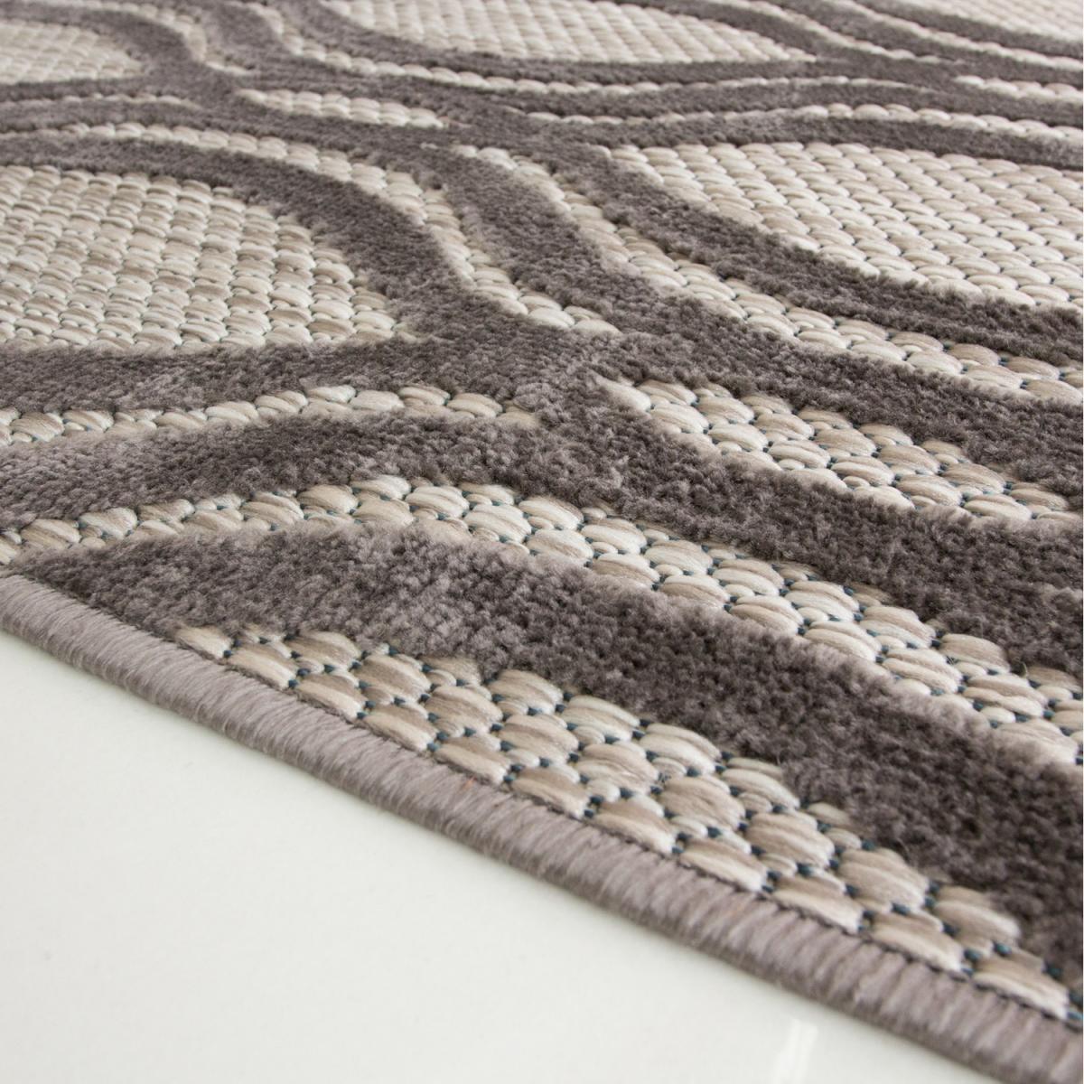 Grey Textured Flatweave Modern Trellis Weatherproof Indoor Outdoor Area Rug - Grey / 170 x 120cm – image 4