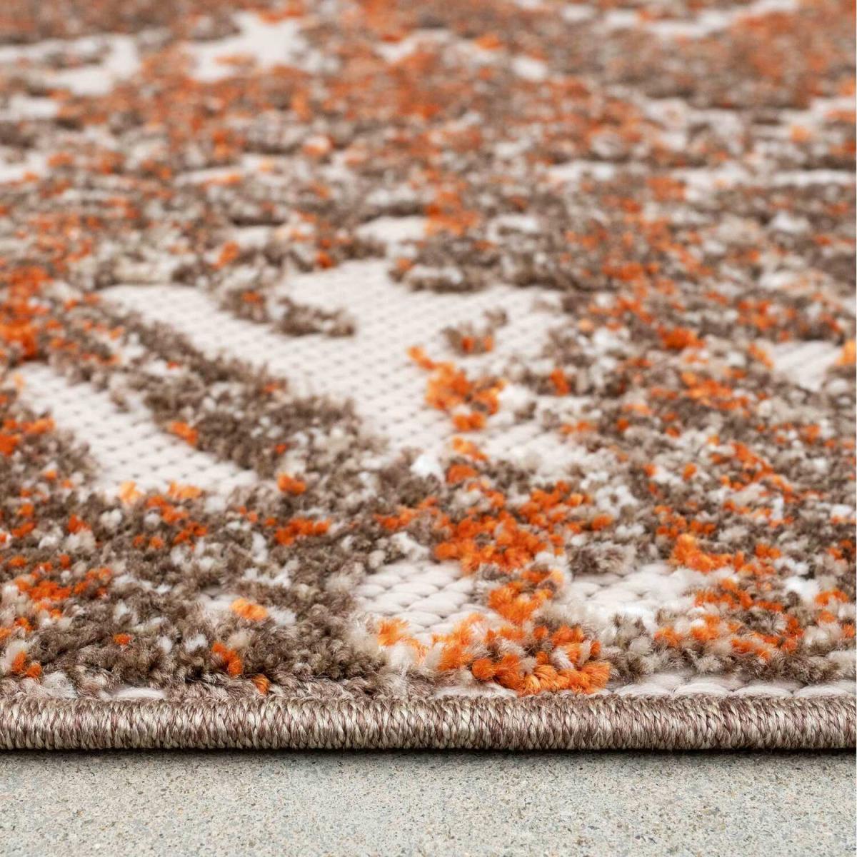 Orange Terracotta White Bordered Geometric Weatherproof Indoor Outdoor Area Rug - Terracotta / 290 x 200cm – image 4