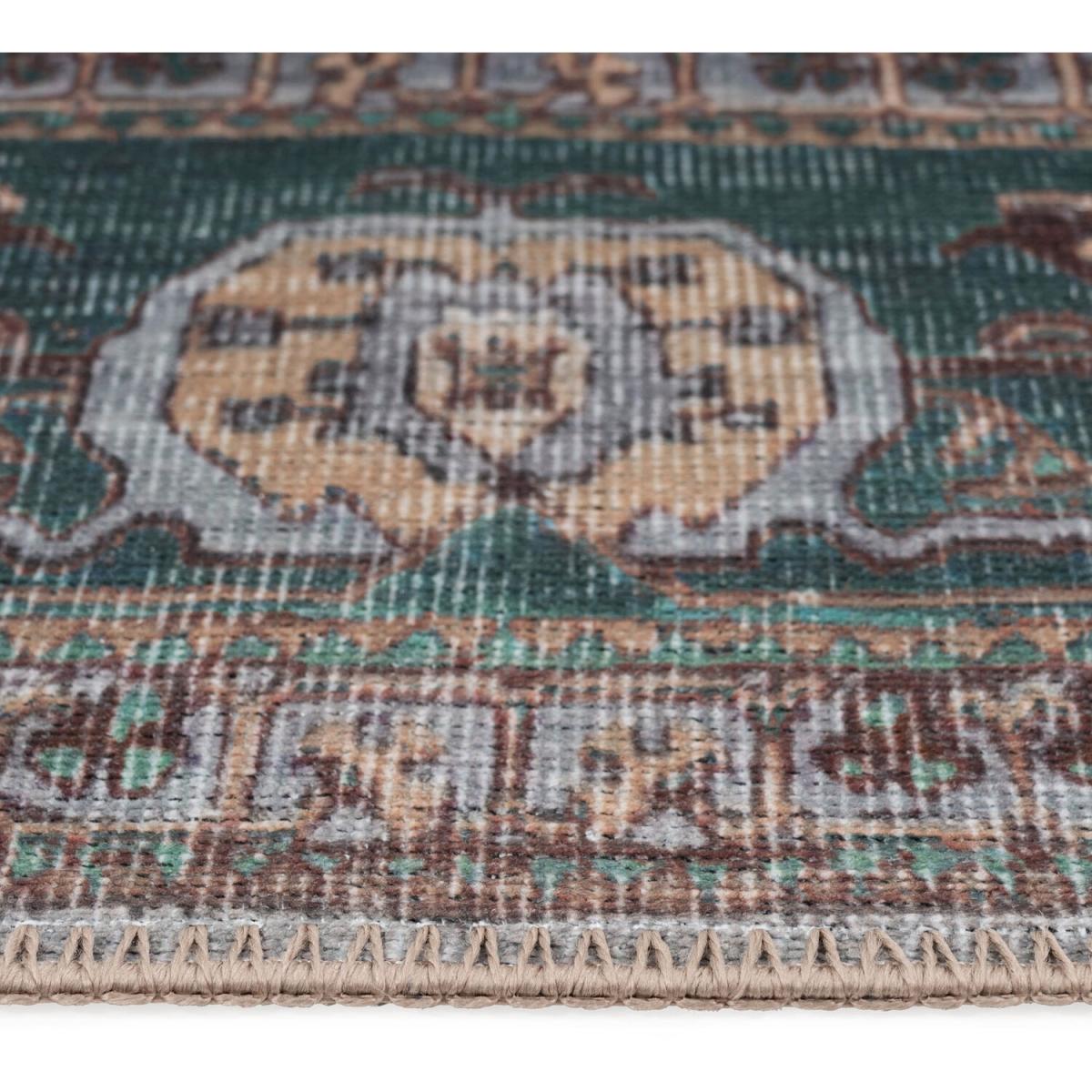 Deep Green Cream Geometric Medallion Non Slip Washable Area Rug - Green / 230cm – image 2