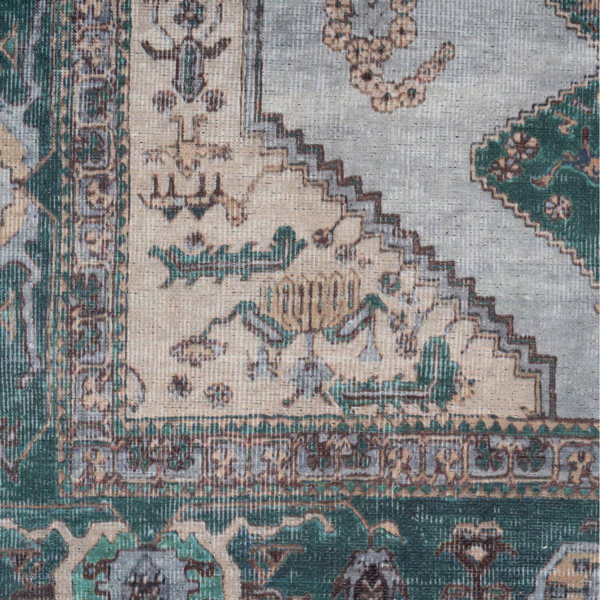 Deep Green Cream Geometric Medallion Non Slip Washable Area Rug - Green / 230cm – image 4
