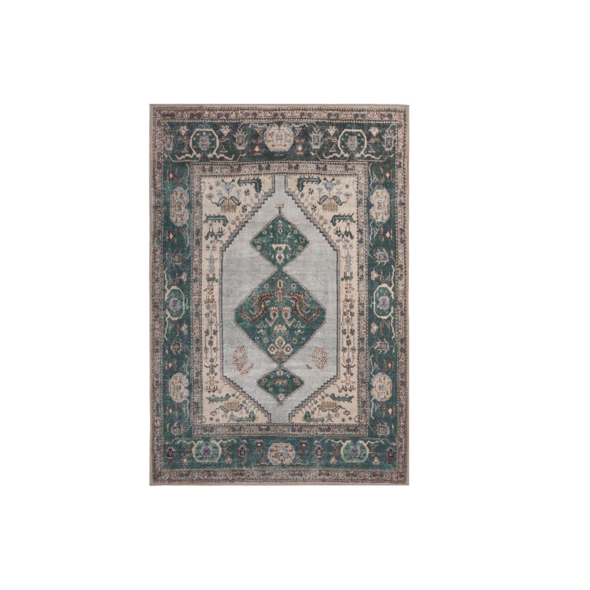 Deep Green Cream Geometric Medallion Non Slip Washable Area Rug - Green / 230cm – image 1