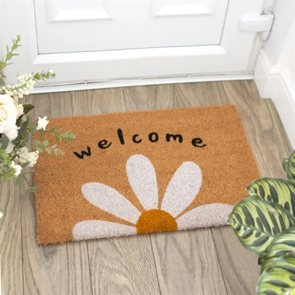 Natural Daisy Welcome Doormat Floral Coir Entryway Rug - Brown – image 3