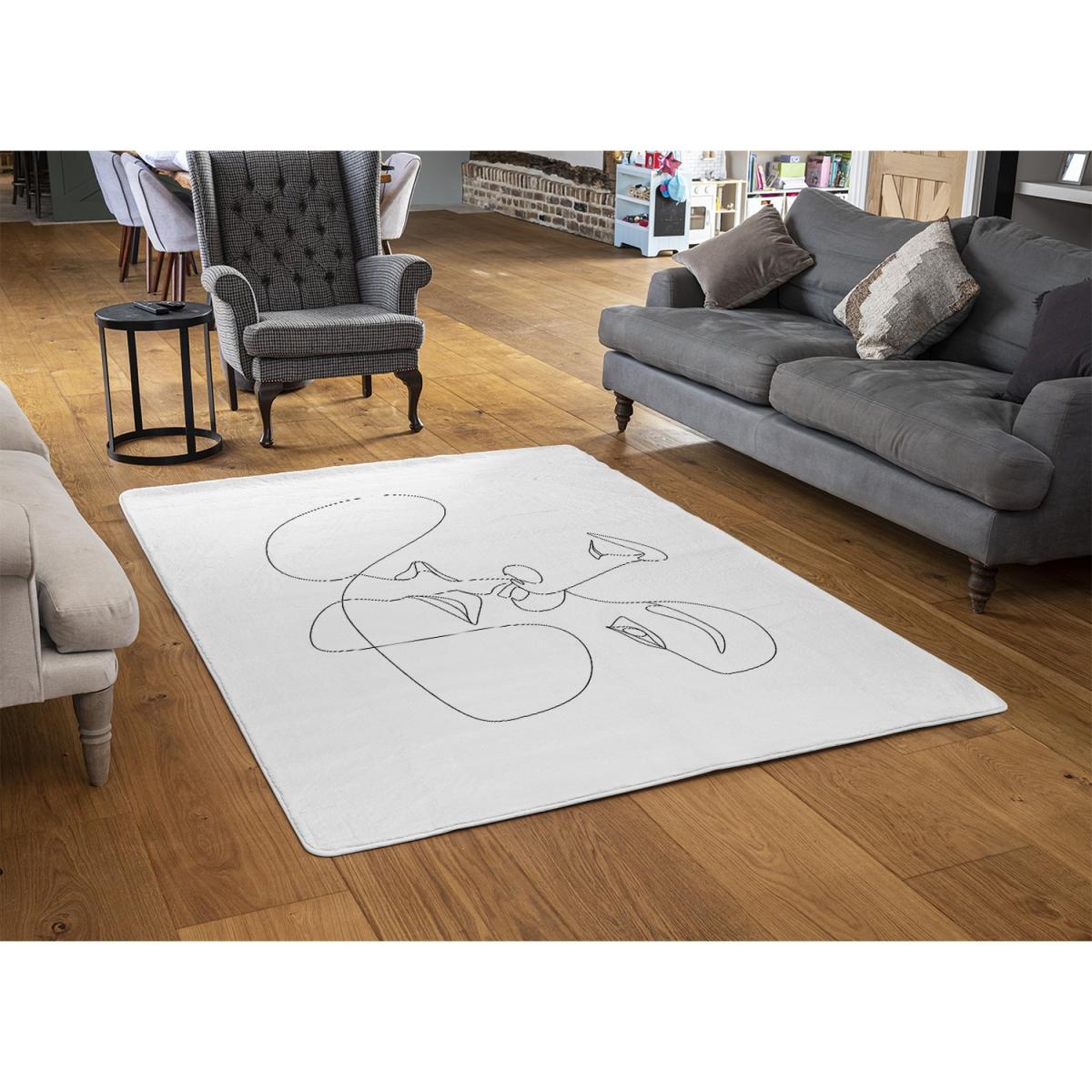 Couple Kiss In Line Art Designer Rug - White / 150cm – image 2