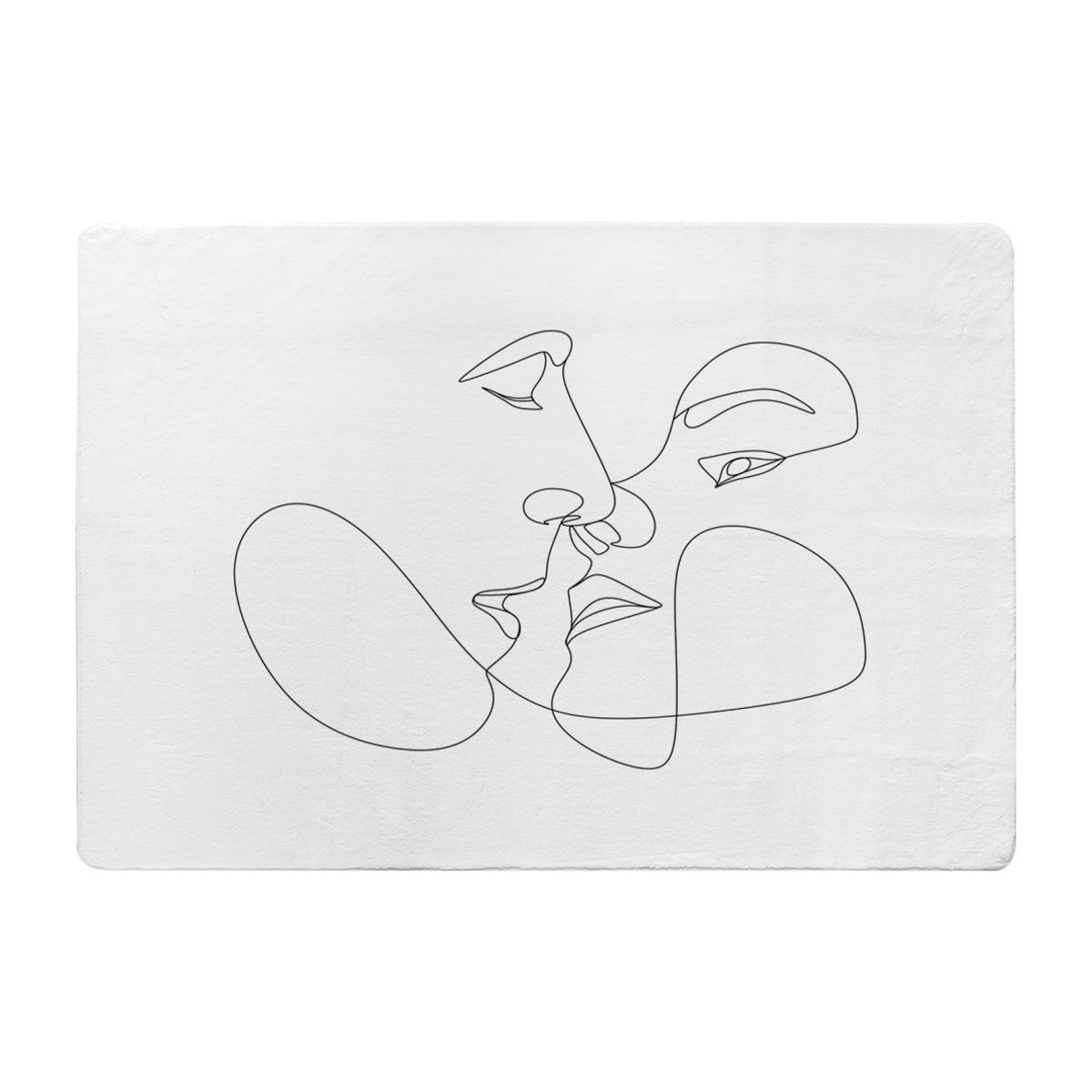 Couple Kiss In Line Art Designer Rug - White / 150cm – image 1