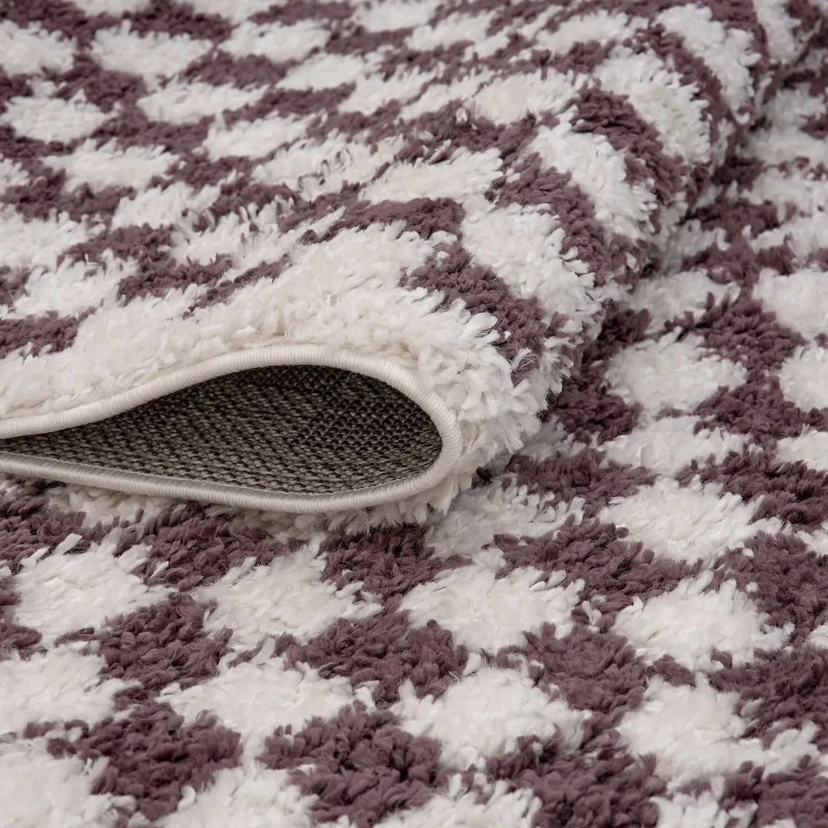 The Rugs Moodi Checkerboard Design Patterned Shaggy Rug - Purple / 230cm – image 3