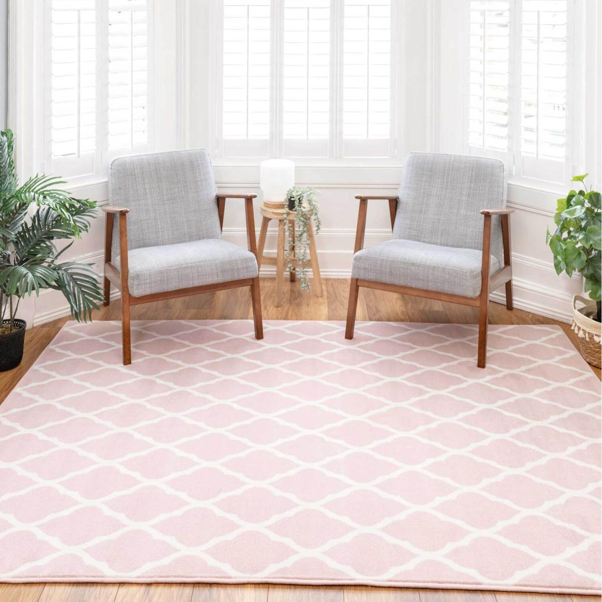 Blush Pink White Classic Trellis Living Room Rug - Blush Pink / 240 x 60cm – image 3