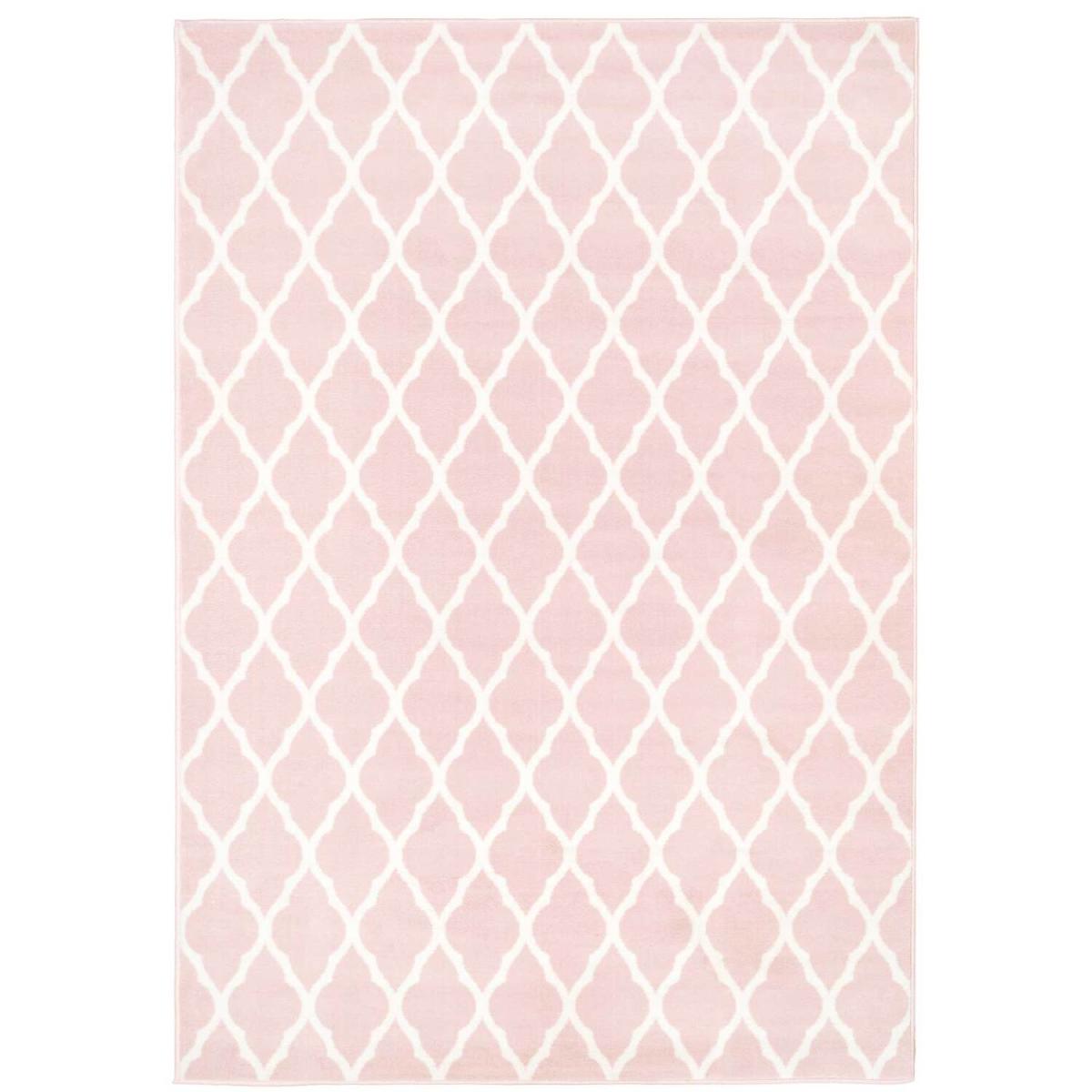 Blush Pink White Classic Trellis Living Room Rug - Blush Pink / 240 x 60cm – image 6