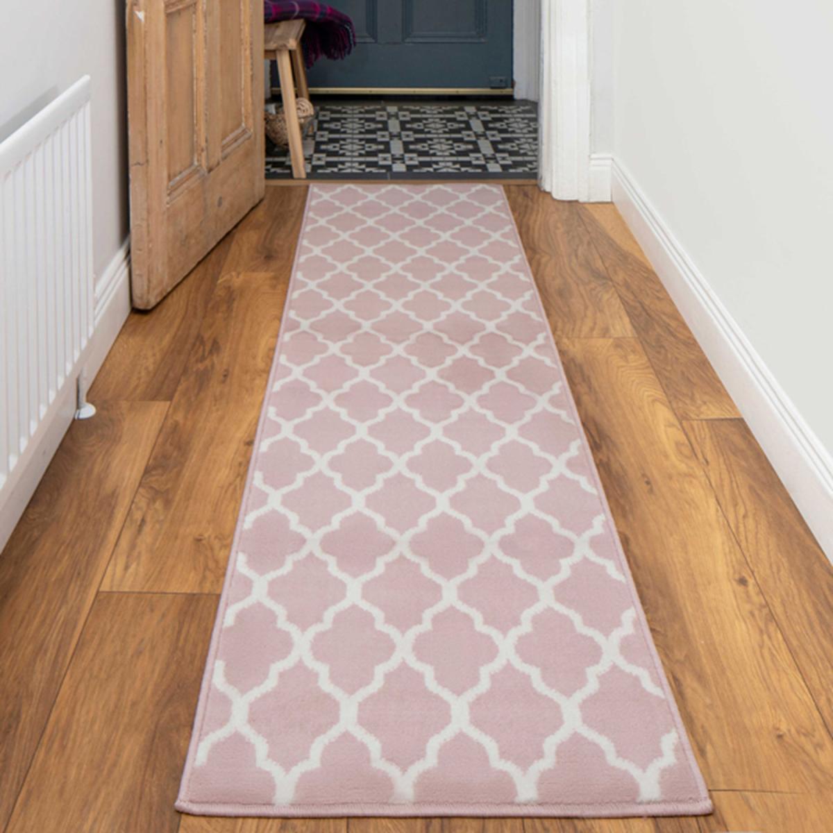 Blush Pink White Classic Trellis Living Room Rug - Blush Pink / 240 x 60cm – image 7