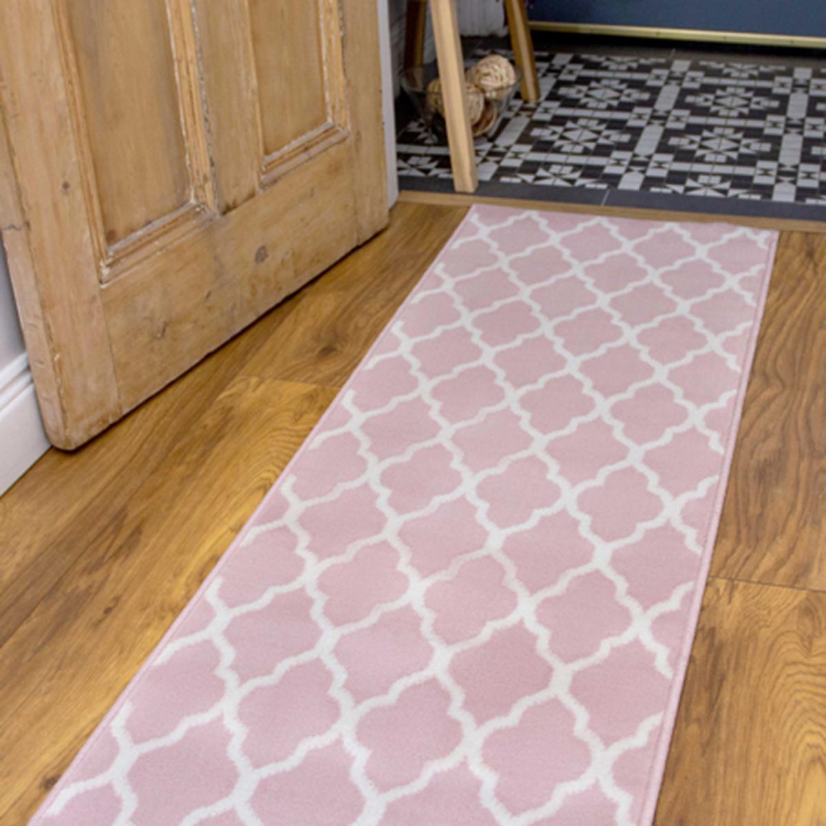 Blush Pink White Classic Trellis Living Room Rug - Blush Pink / 240 x 60cm – image 8