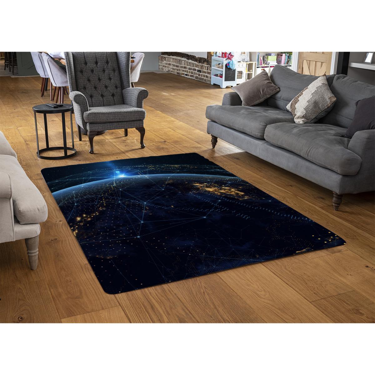 Connection Lines Around Earth Globe Rug - Blue / 230cm – image 3