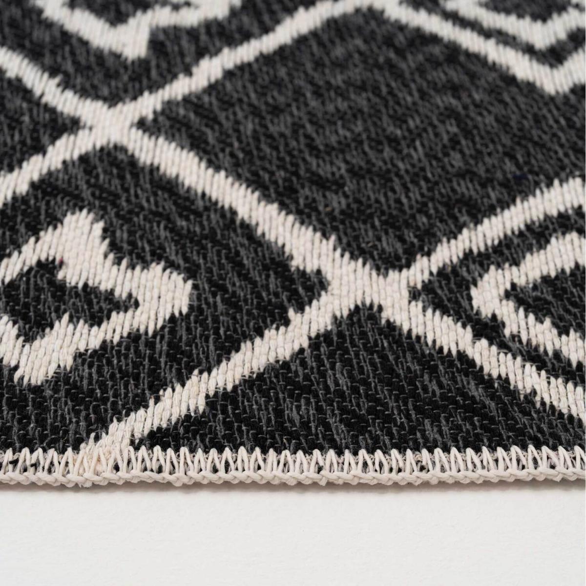 Monochrome Tribal Geometric Recycled Cotton Reversible Fringed Rug - Black / 240 x 60cm – image 2