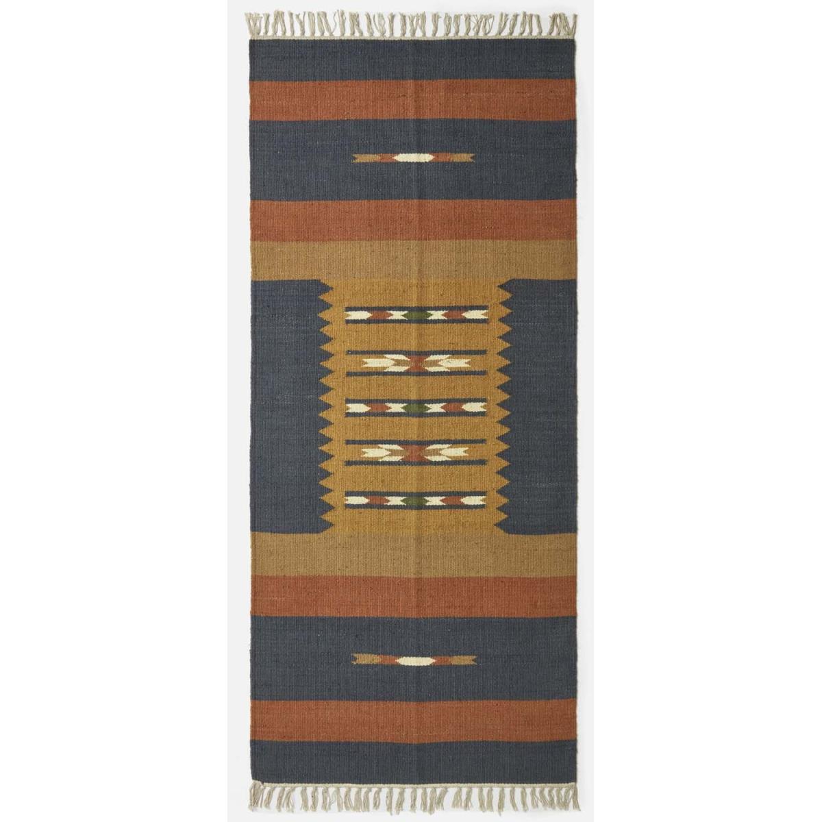 Lundi Orange Blue Kilim Cotton and Jute Rug - Blue/Orange / 180cm – image 2