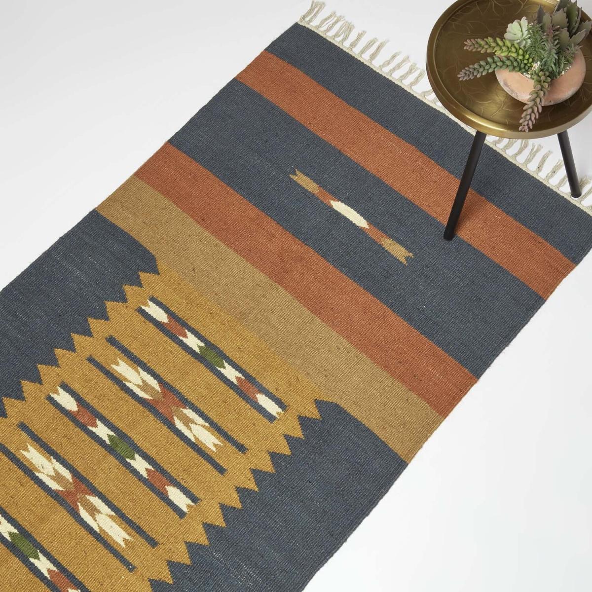 Lundi Orange Blue Kilim Cotton and Jute Rug - Blue/Orange / 180cm – image 1