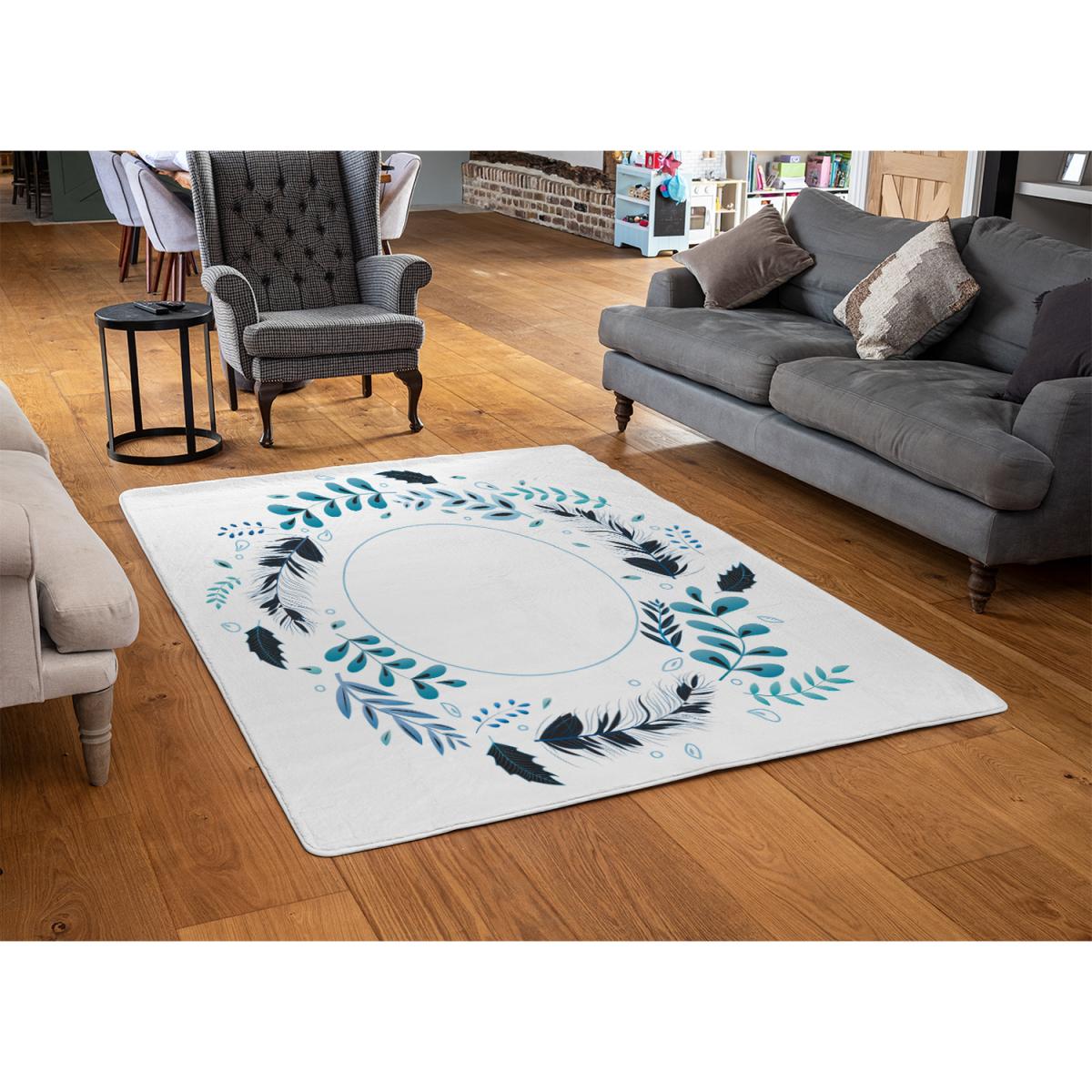 Blue Leaves Frame Rug - Blue / 110cm – image 2