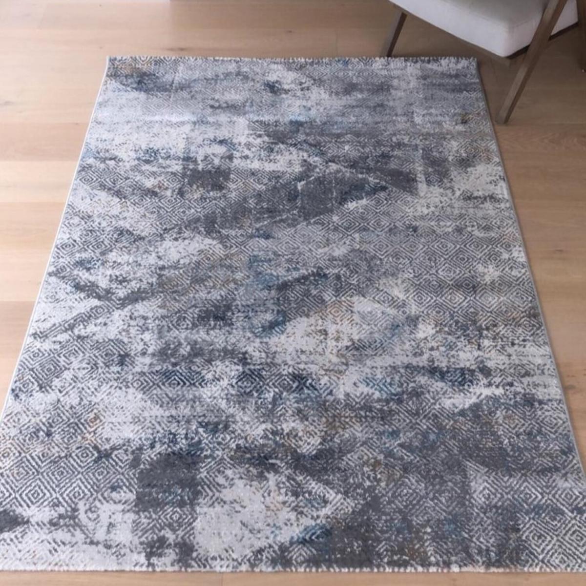 Blue Flecked High End Geometric Living Room Rug - Florance - Blue / 200cm – image 2