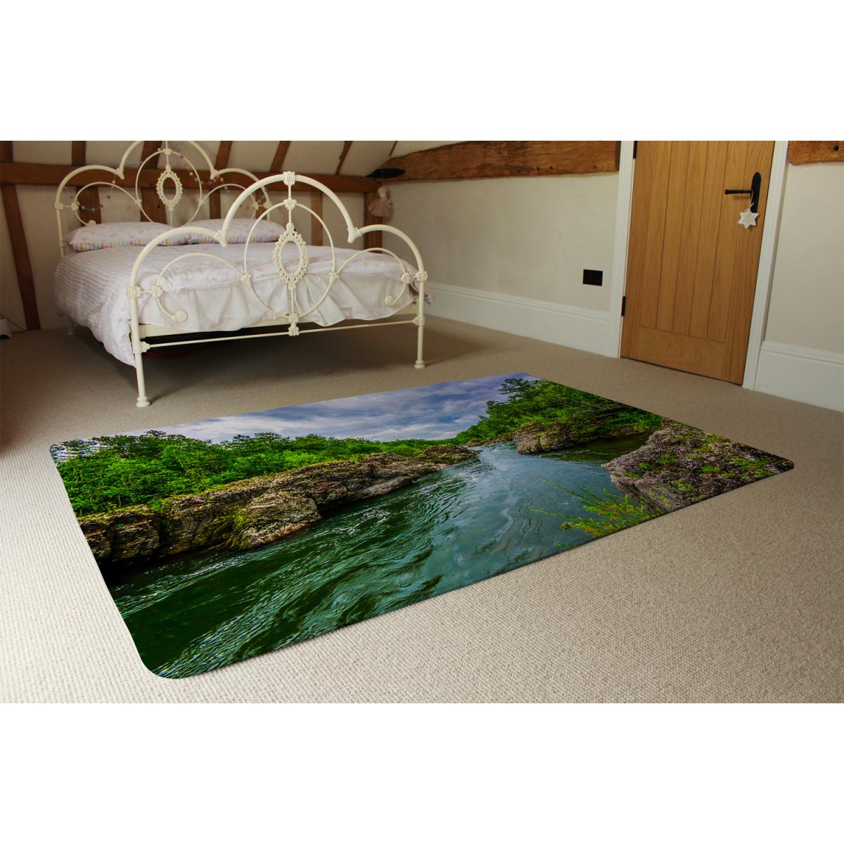 River In Mountain Forest Landscape Designer Rug - Green / 200cm – image 3