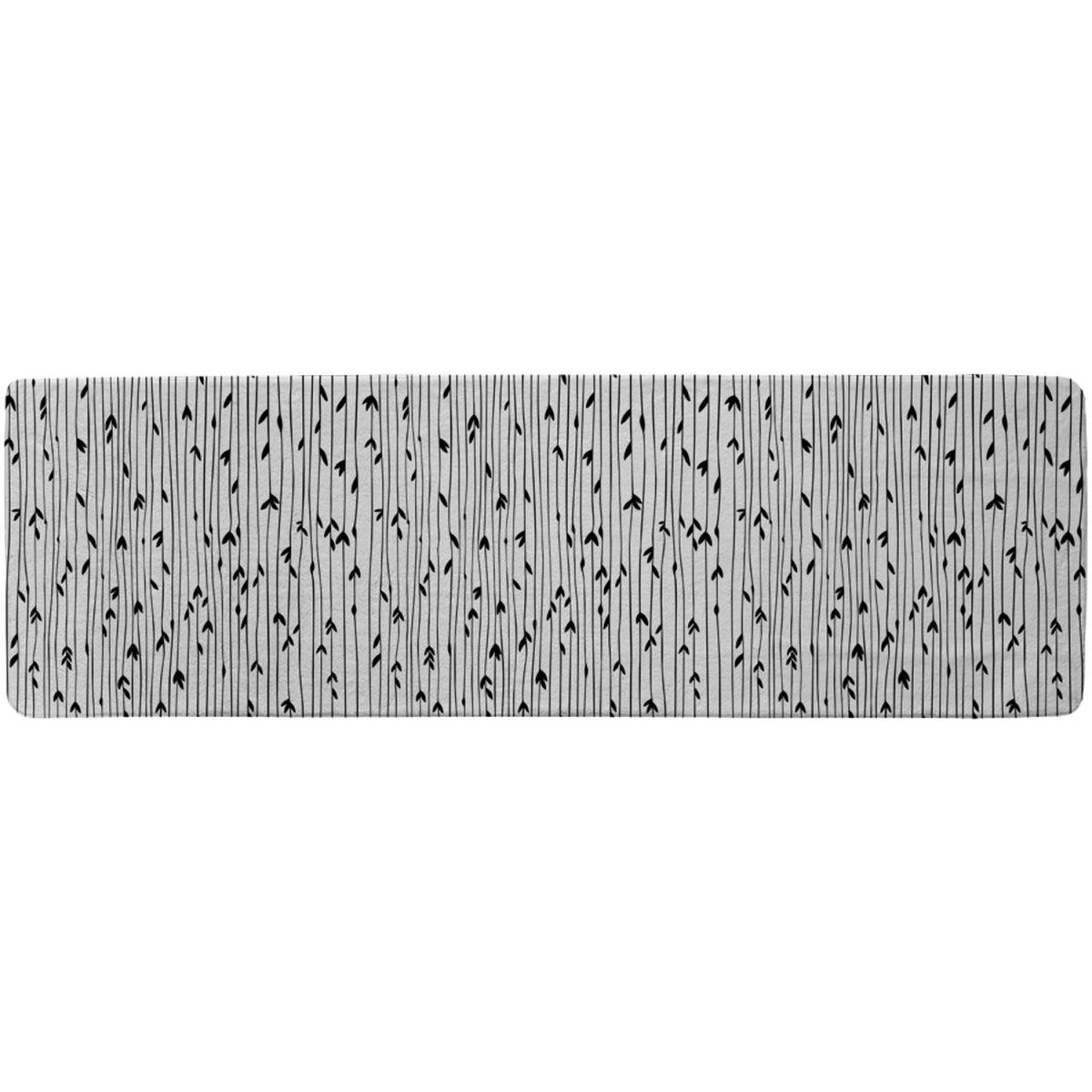 Sketchy Leaves Scattered On Hand Drawn Lines On White Background Runner Rug - Black – image 2