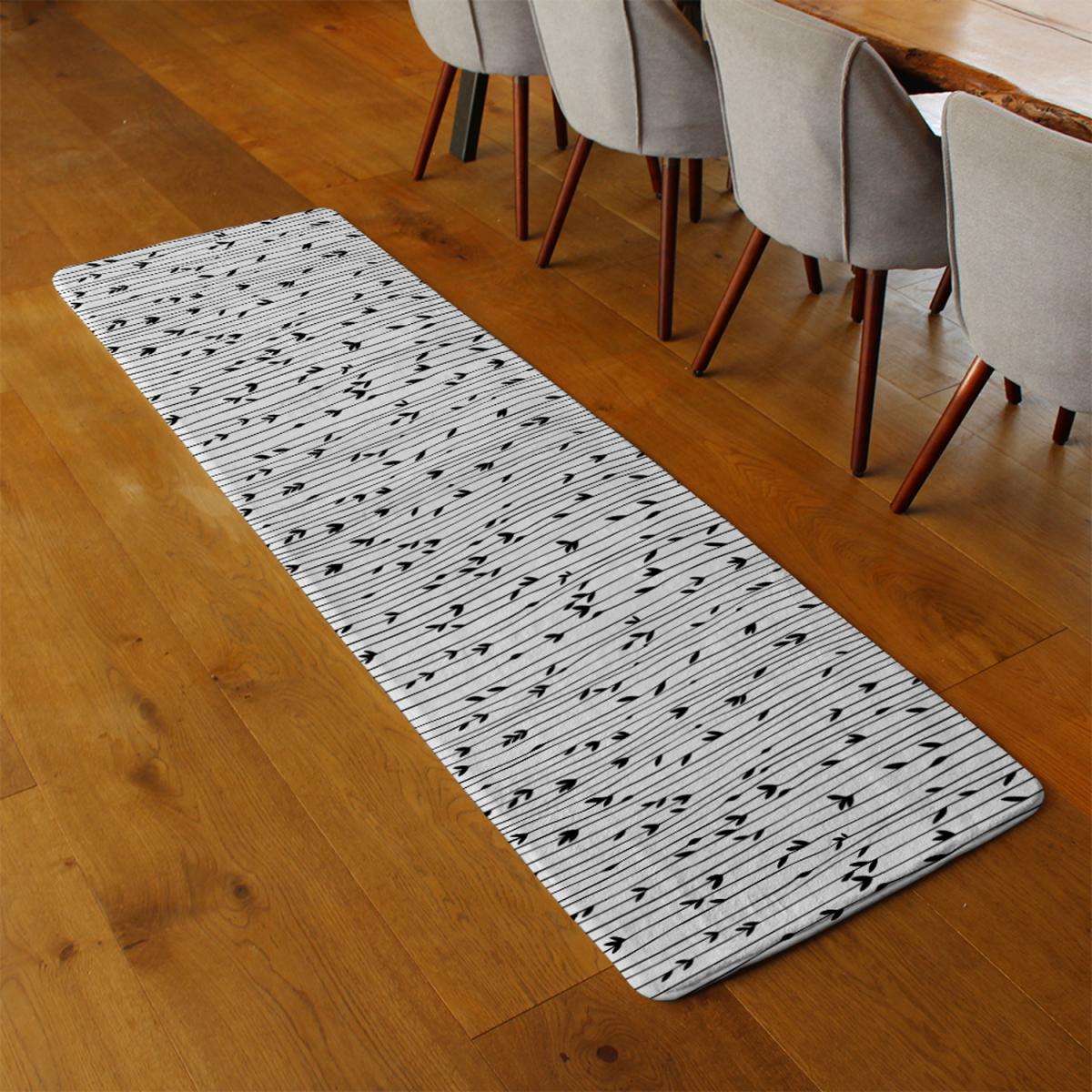 Sketchy Leaves Scattered On Hand Drawn Lines On White Background Runner Rug - Black – image 3