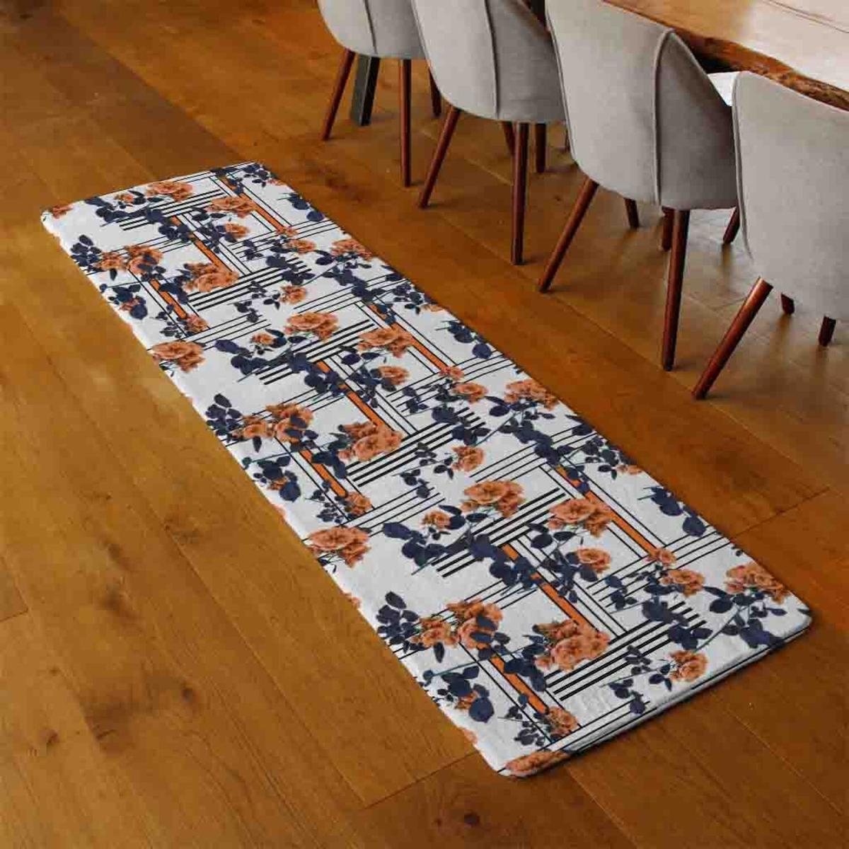 Geometric Lines Flowers Runner Rug - Blue – image 2